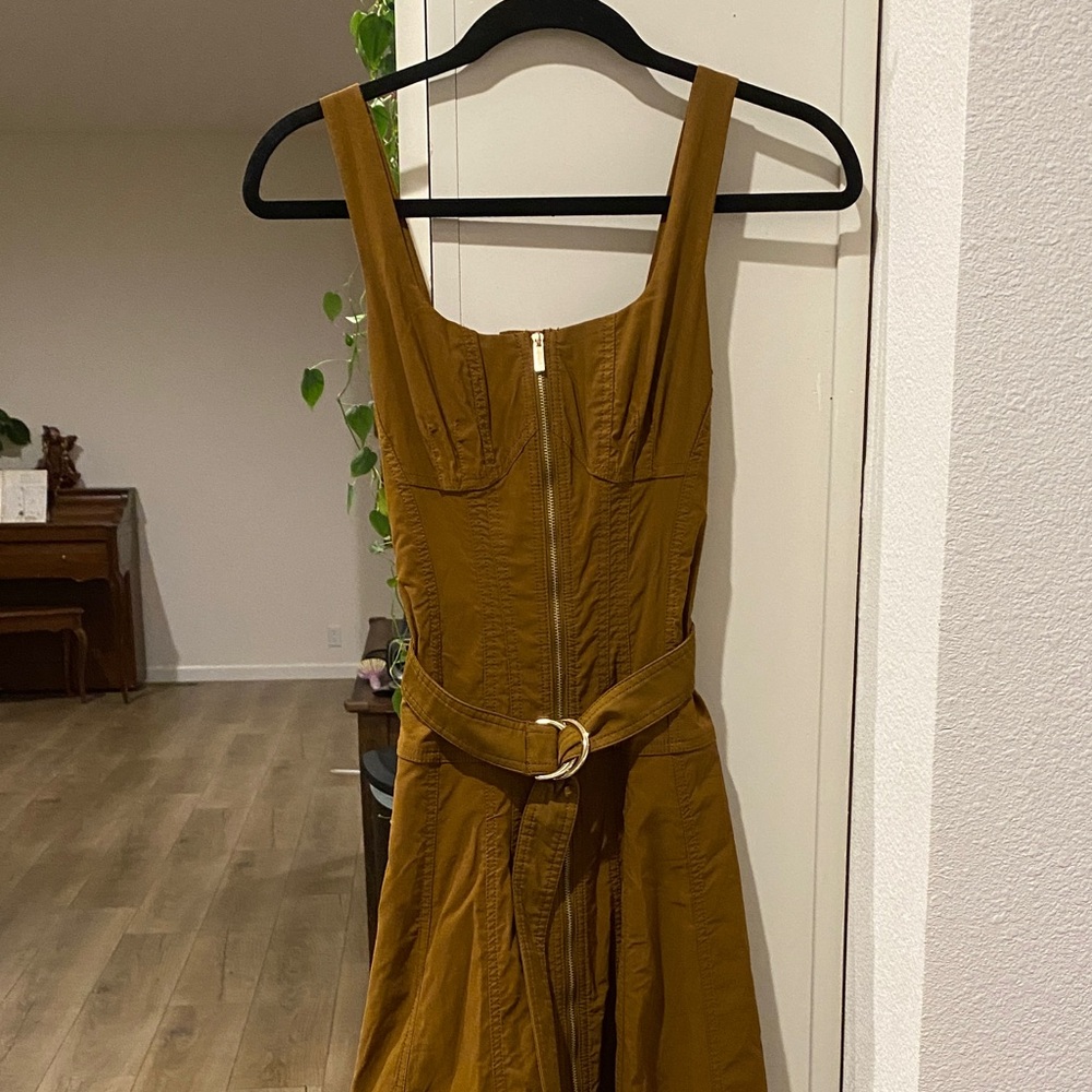 Anthropologie Mustard Midi Dress with Belt